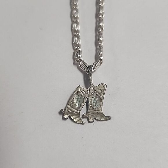 Sterling Silver 925 Boot Charm on Silver Tone Snail Chain Necklace - Picture 1 of 4